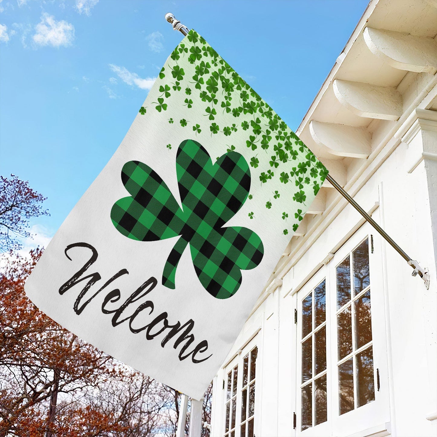 Welcome, St Patrick's Day Lucky Shamrocks Garden Flag & House Flag Gift, St Patricks Day Irish Outdoor Decoration