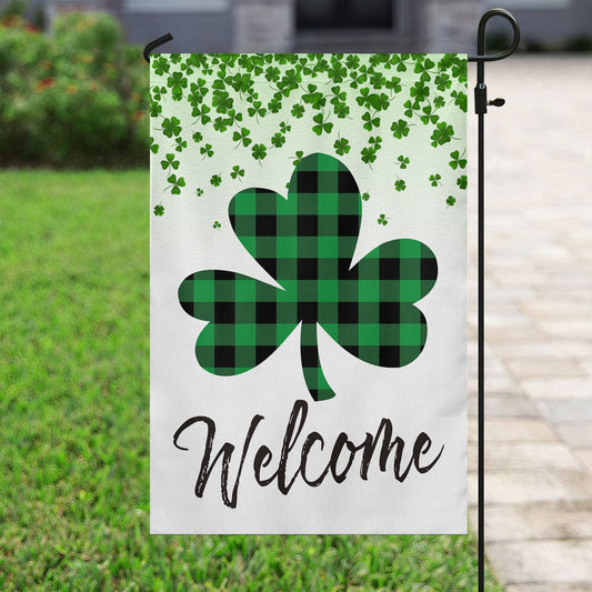 Welcome, St Patrick's Day Lucky Shamrocks Garden Flag & House Flag Gift, St Patricks Day Irish Outdoor Decoration