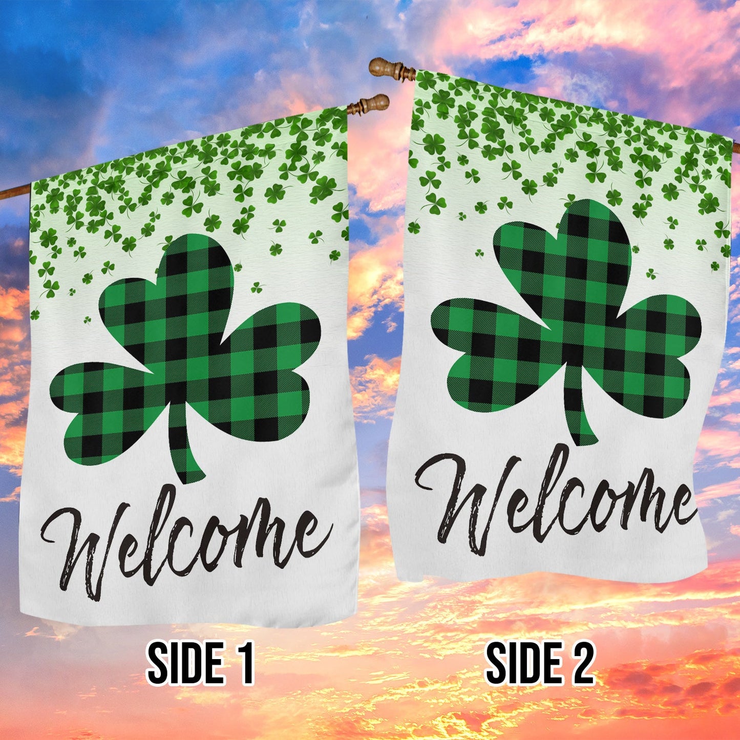 Welcome, St Patrick's Day Lucky Shamrocks Garden Flag & House Flag Gift, St Patricks Day Irish Outdoor Decoration