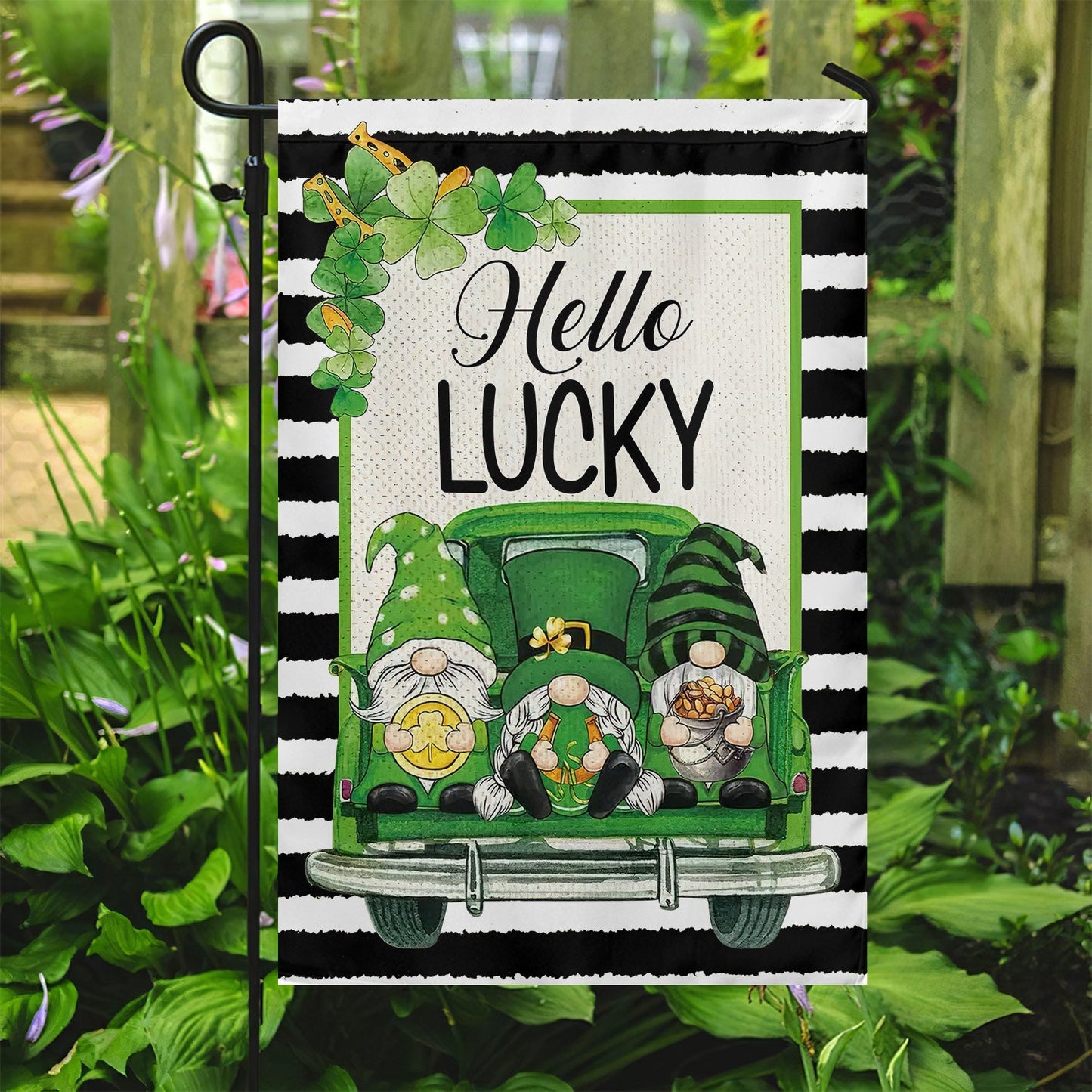 Hello Lucky, St Patrick's Day Garden Flag & House Flag Gift, St Patricks Day Irish Outdoor Decoration Gift For Gnome Lovers