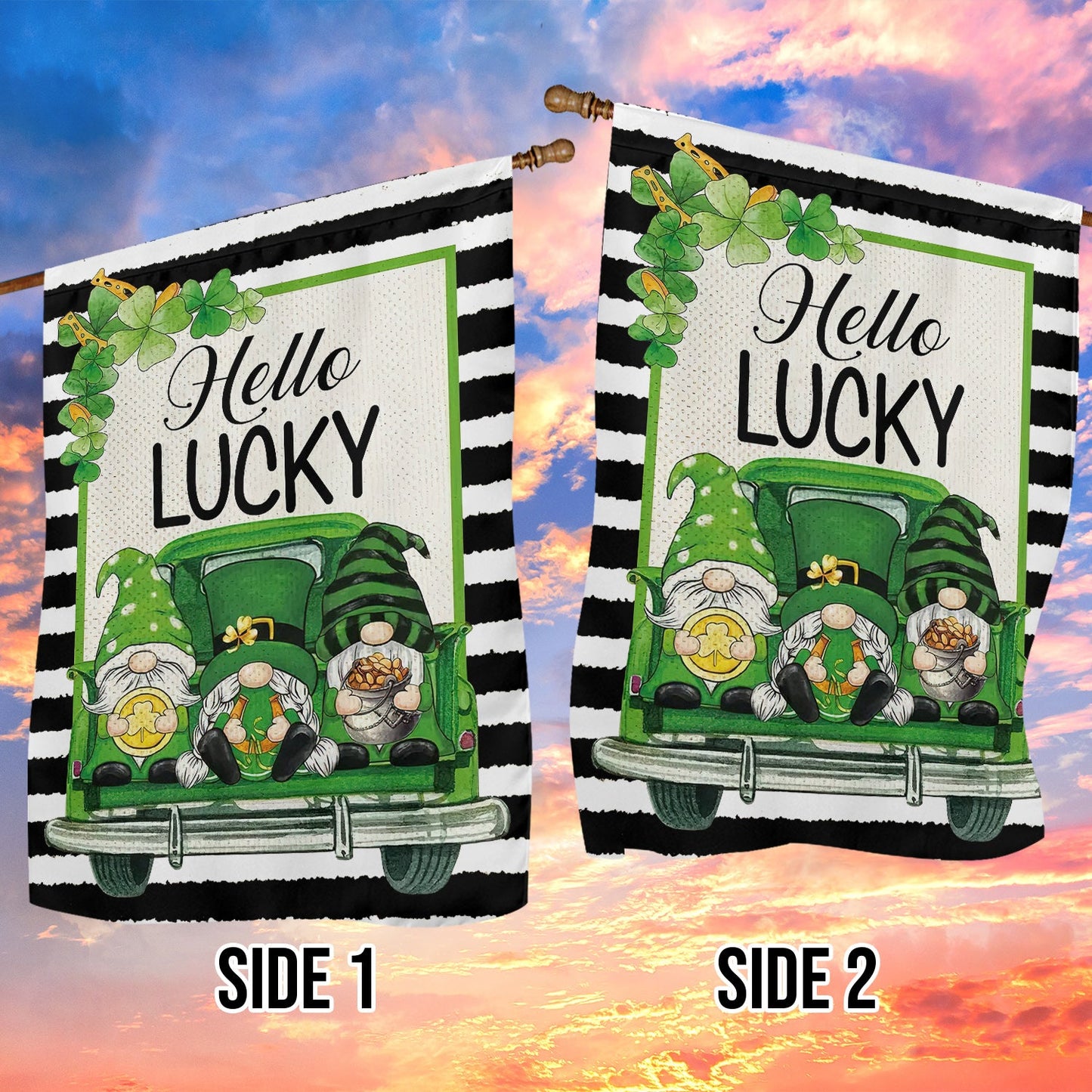 Hello Lucky, St Patrick's Day Garden Flag & House Flag Gift, St Patricks Day Irish Outdoor Decoration Gift For Gnome Lovers