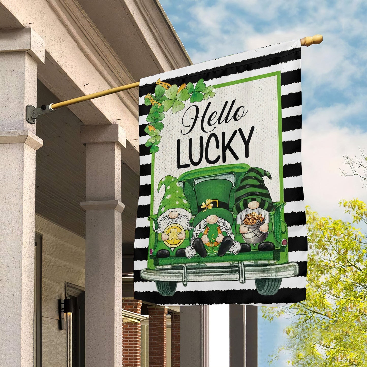 Hello Lucky, St Patrick's Day Garden Flag & House Flag Gift, St Patricks Day Irish Outdoor Decoration Gift For Gnome Lovers