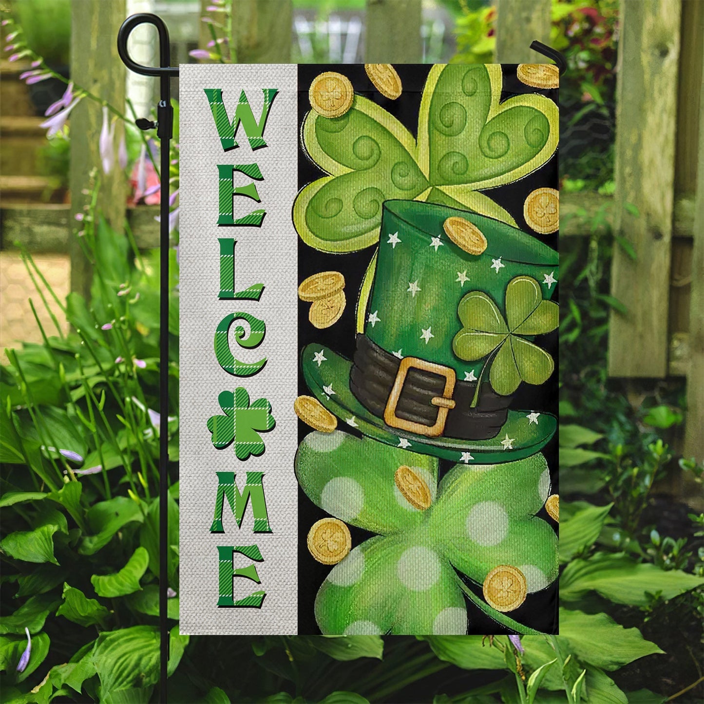 Lucky Charms Green Hat, St Patrick's Day Garden Flag & House Flag Gift, St Patricks Day Irish Outdoor Decoration