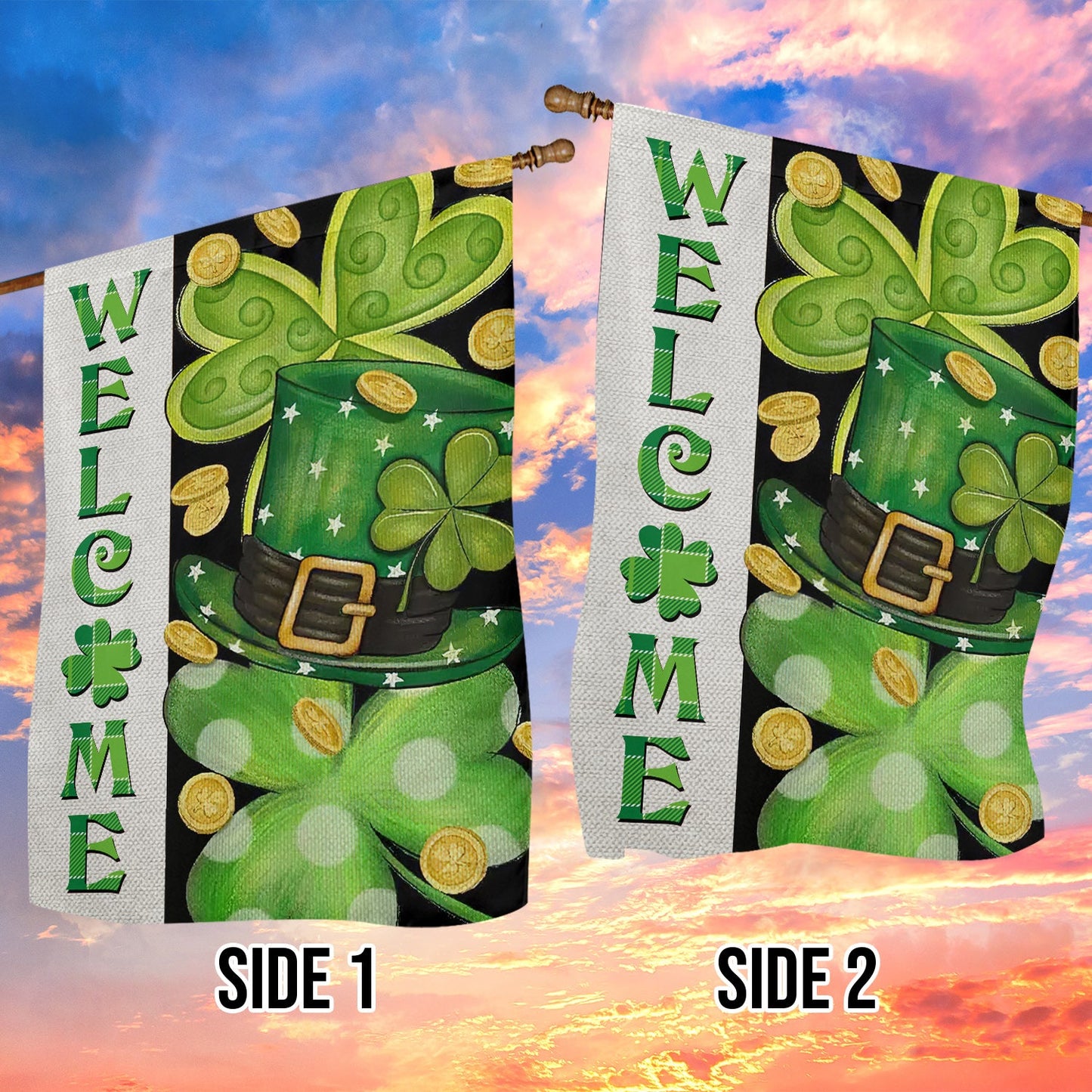 Lucky Charms Green Hat, St Patrick's Day Garden Flag & House Flag Gift, St Patricks Day Irish Outdoor Decoration