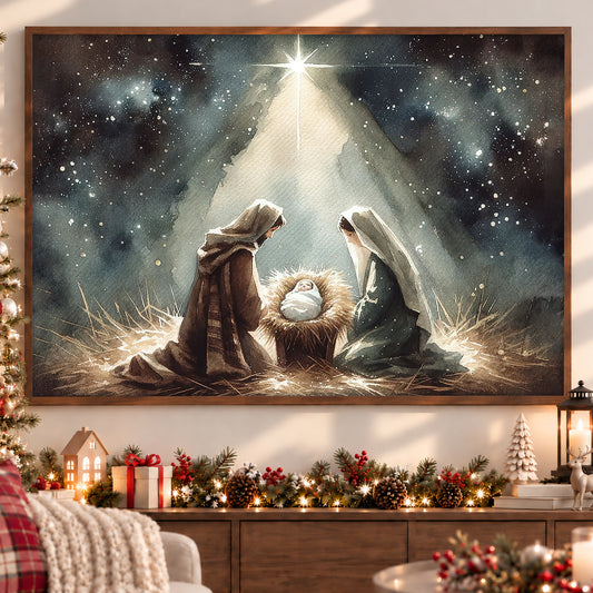Holy Family The Birth Of Hope, Nativity Christmas Canvas Painting, Xmas Wall Art Decor - Christians Poster Gift