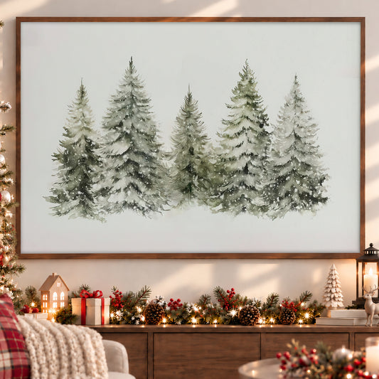 A Serene Winter's Tale, Christmas Tree Canvas Painting, Xmas Wall Art Decor - Christmas Poster Gift
