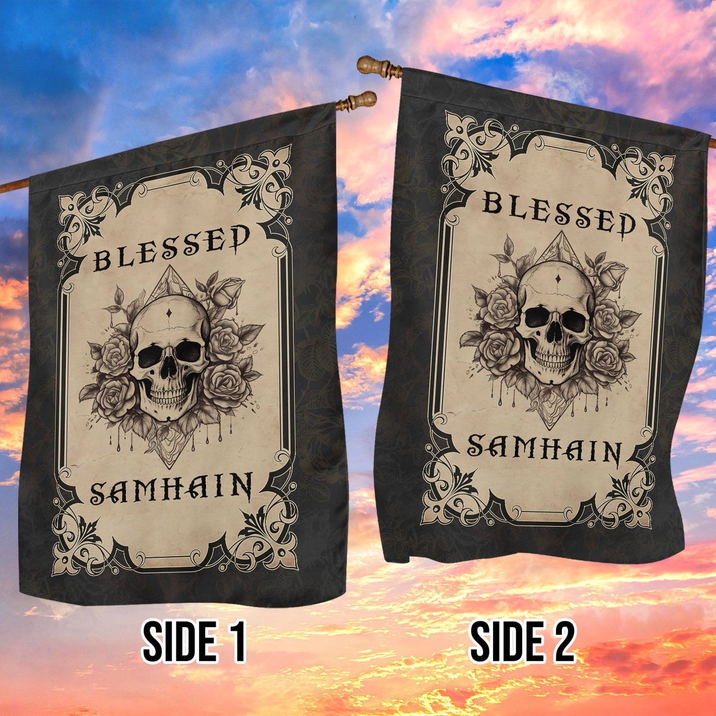 Halloween Flag, Blessed Skull Samhain, Flag Gift For Halloween Decor, Gift For Garden Flag