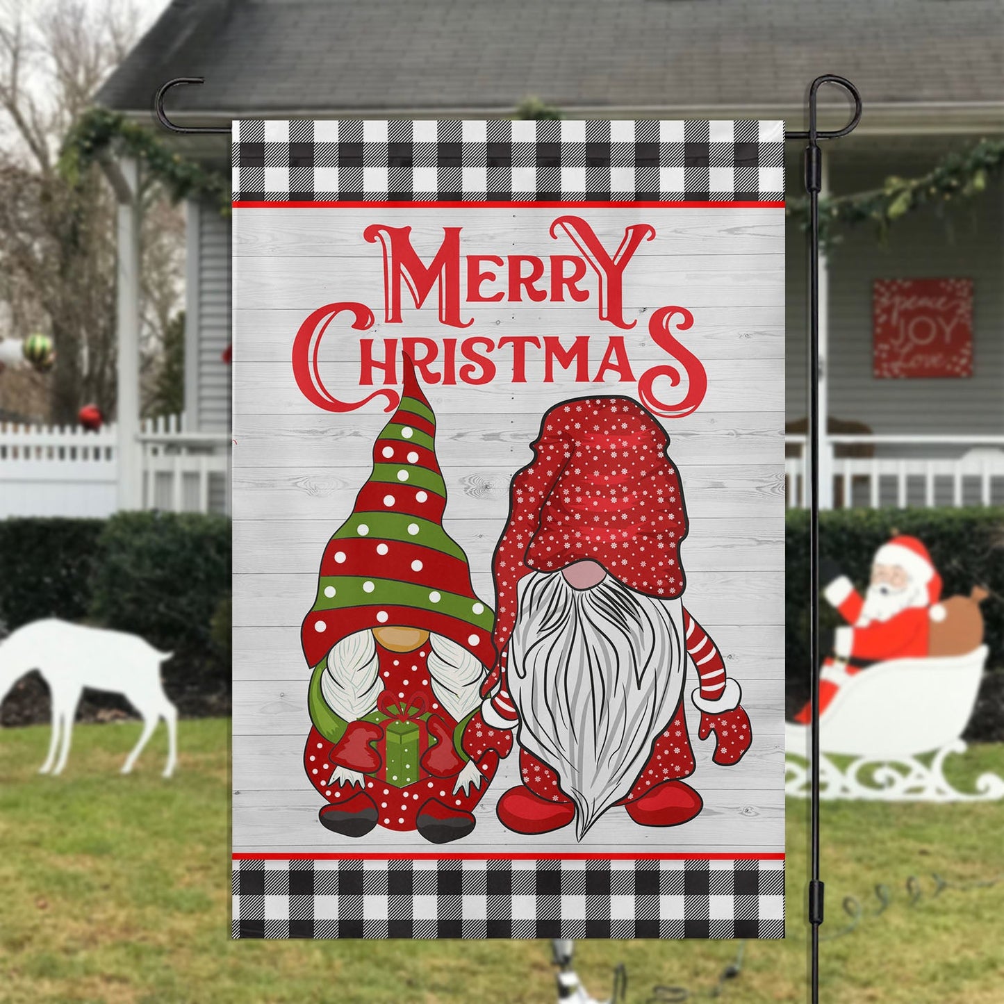 Couple Gnomes Merry Christmas, Gnomes Xmas Brighten Garden Flag & House Flag, Christmas Flag Gift For Gnome Lovers