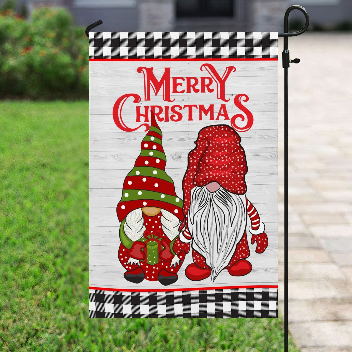 Couple Gnomes Merry Christmas, Gnomes Xmas Brighten Garden Flag & House Flag, Christmas Flag Gift For Gnome Lovers