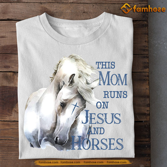 Funny Mother's Day Horse T-shirt, This Mom Runs On Jesus, Gift For Horse Lovers, Horse Riders, Equestrians