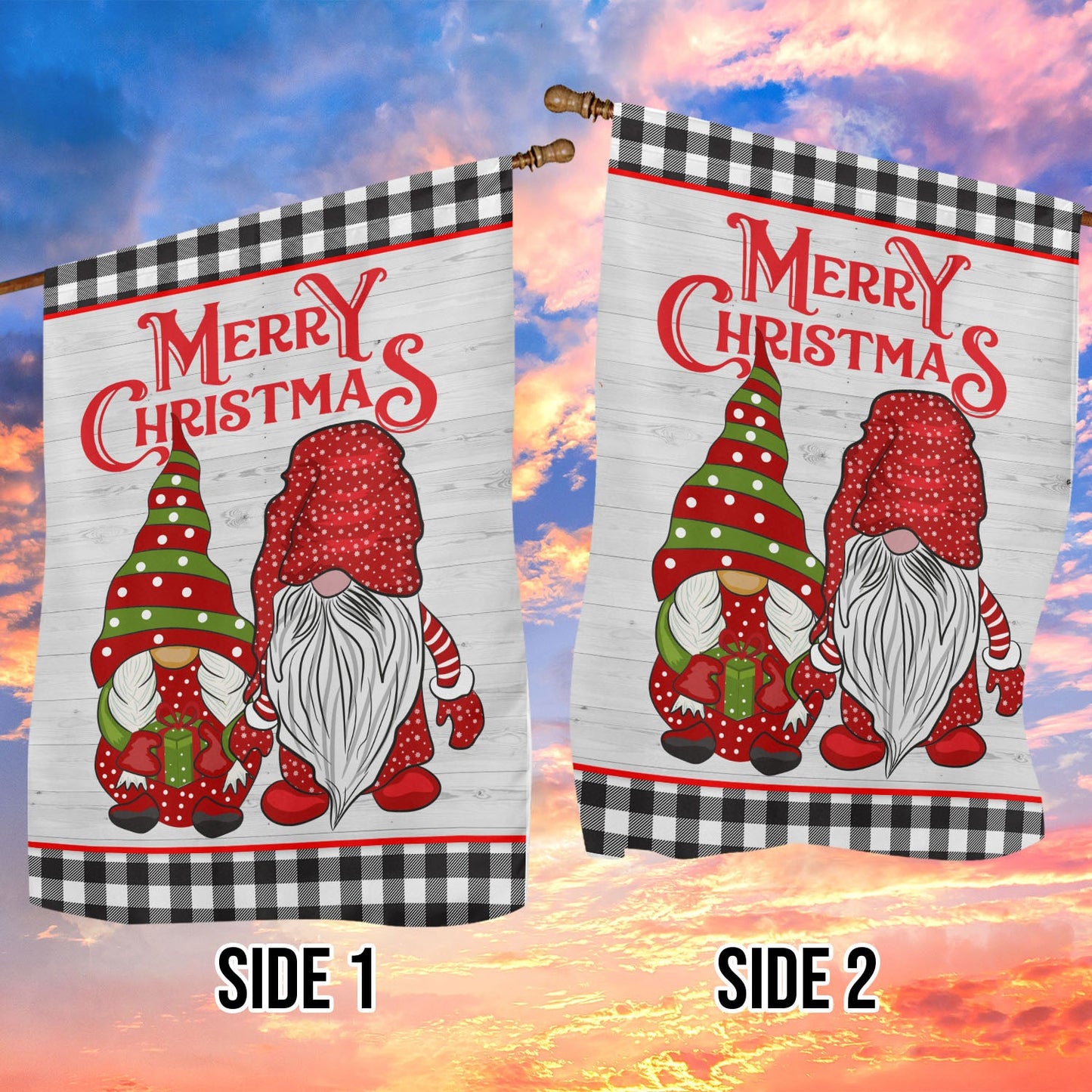 Couple Gnomes Merry Christmas, Gnomes Xmas Brighten Garden Flag & House Flag, Christmas Flag Gift For Gnome Lovers