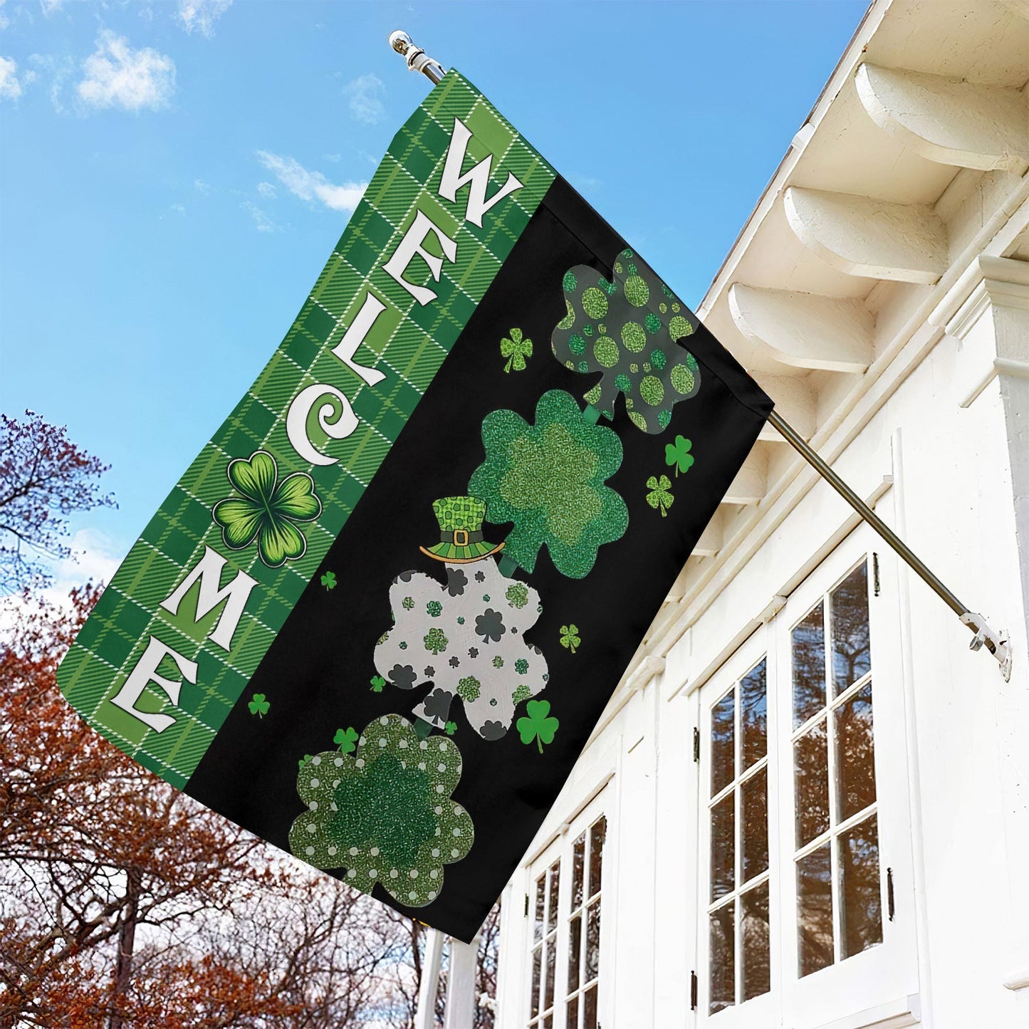 Welcome Lucky Shamrocks, St Patrick's Day Garden Flag & House Flag Gift, St Patricks Day Irish Outdoor Decoration