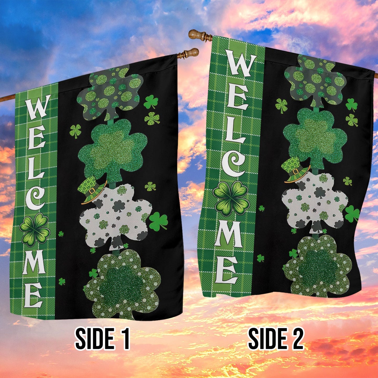 Welcome Lucky Shamrocks, St Patrick's Day Garden Flag & House Flag Gift, St Patricks Day Irish Outdoor Decoration