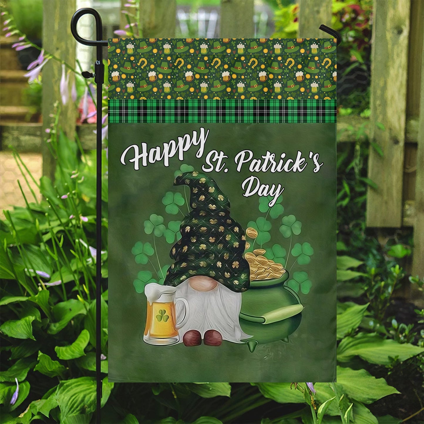 Green Gnome Brings Beer, St Patrick's Day Garden Flag & House Flag Gift, St Patricks Day Irish Outdoor Decoration