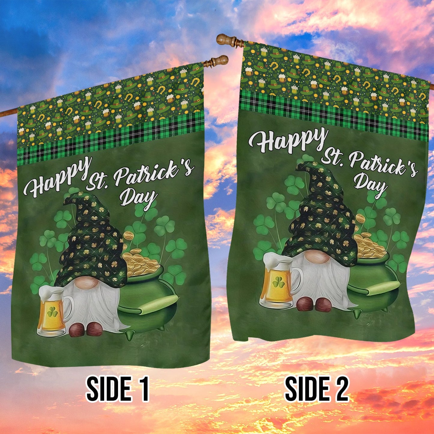 Green Gnome Brings Beer, St Patrick's Day Garden Flag & House Flag Gift, St Patricks Day Irish Outdoor Decoration