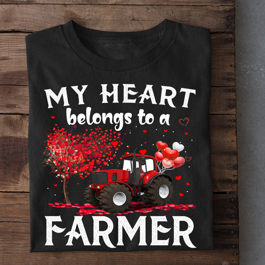 Valentine's Day Farm T-shirt, My Heart Belongs To A Farmer Apparel Gift For Farmers, Farm Life