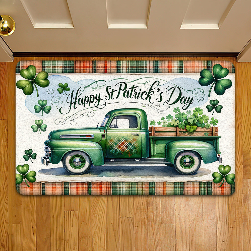 St Patrick's Day Doormat, Tractor Full Of Clovers, Doormat For Home Decor Housewarming Gift, Patricks Day Welcome Mat Gift