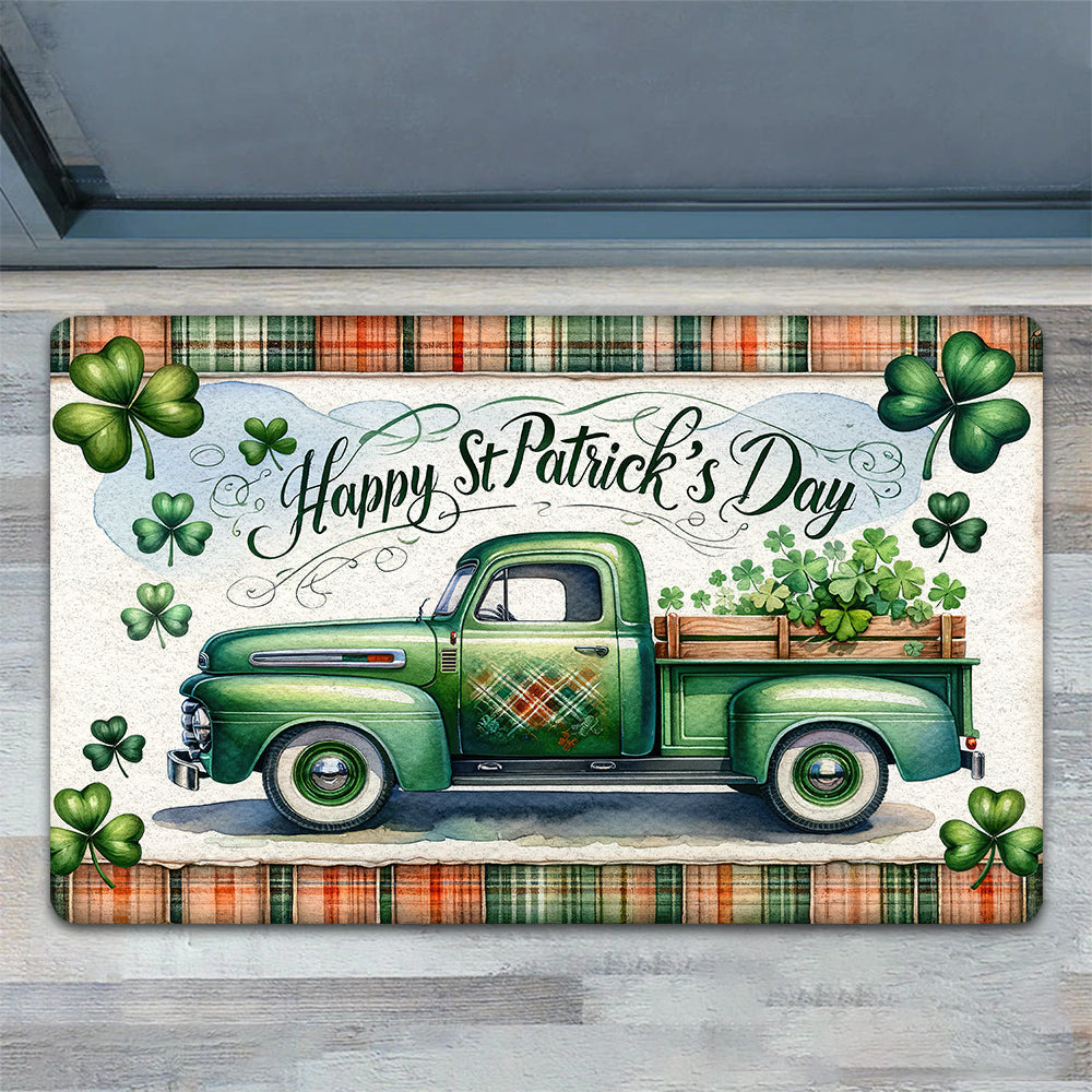 St Patrick's Day Doormat, Tractor Full Of Clovers, Doormat For Home Decor Housewarming Gift, Patricks Day Welcome Mat Gift