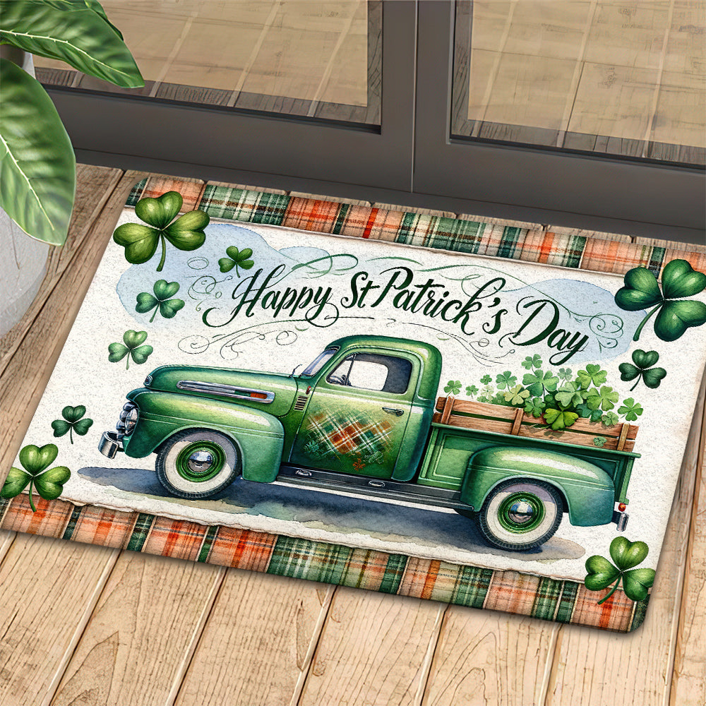 St Patrick's Day Doormat, Tractor Full Of Clovers, Doormat For Home Decor Housewarming Gift, Patricks Day Welcome Mat Gift