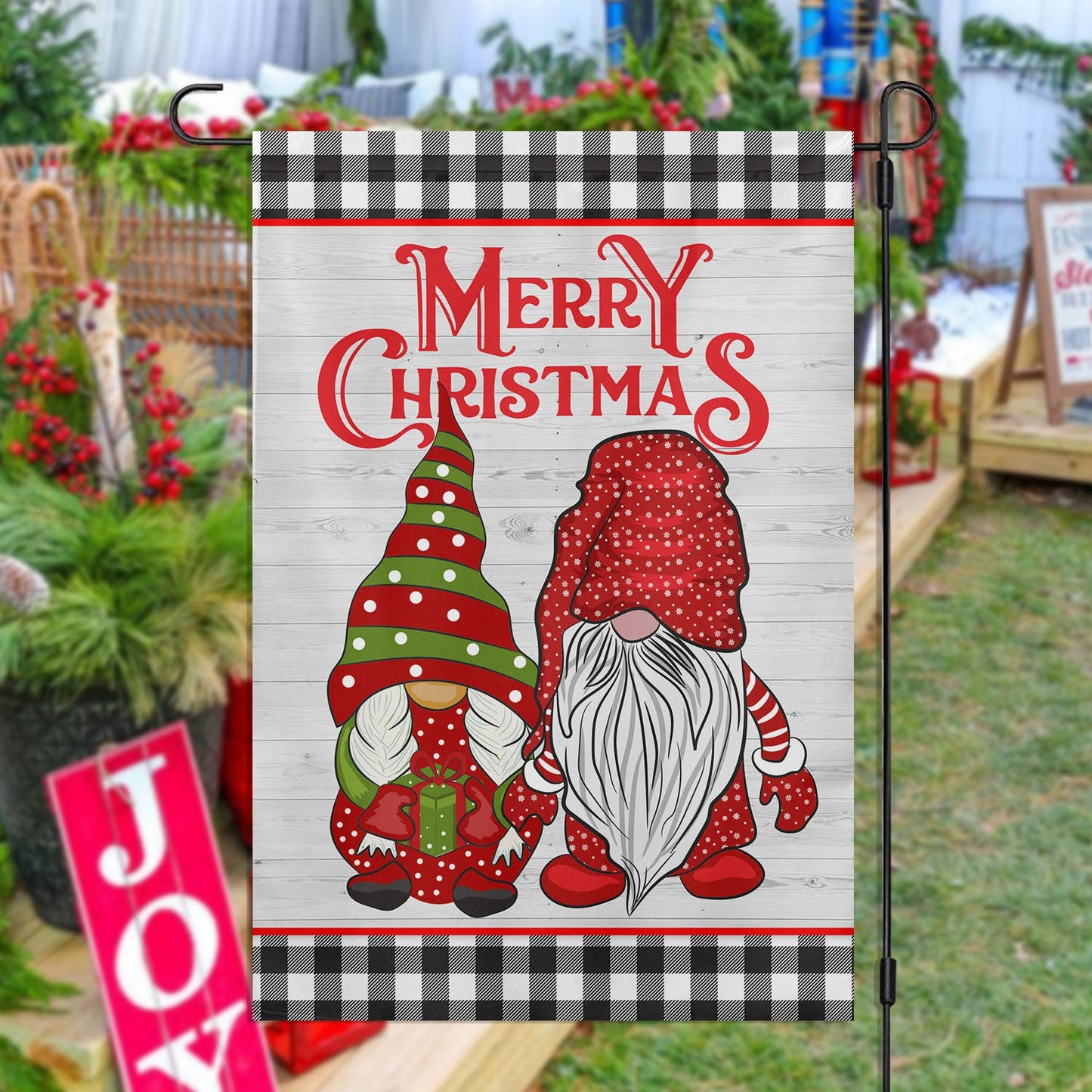 Couple Gnomes Merry Christmas, Gnomes Xmas Brighten Garden Flag & House Flag, Christmas Flag Gift For Gnome Lovers