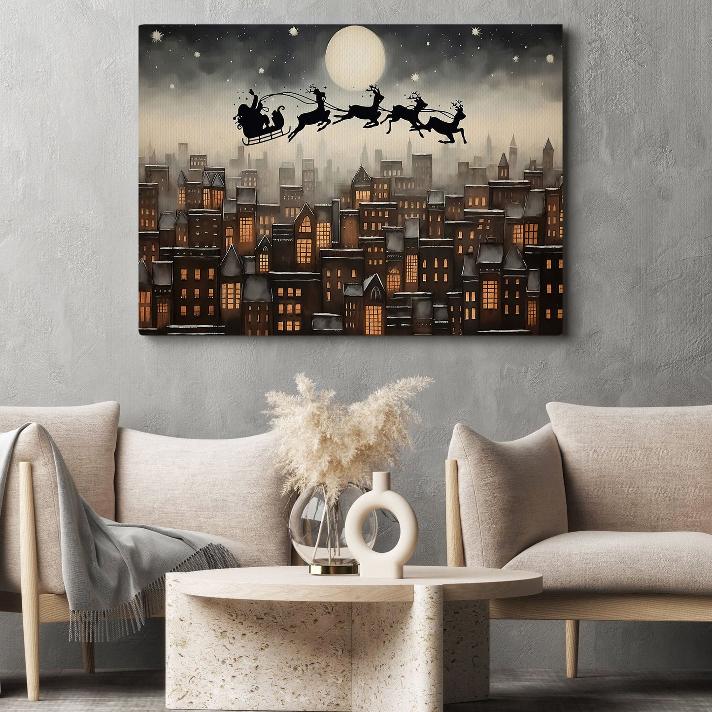 Santa Claus And Sleigh, Santa Claus Canvas Painting, Xmas Wall Art Decor - Christmas Poster Gift