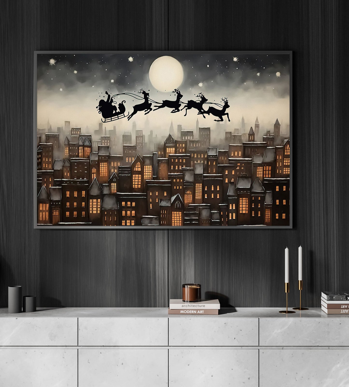 Santa Claus And Sleigh, Santa Claus Canvas Painting, Xmas Wall Art Decor - Christmas Poster Gift