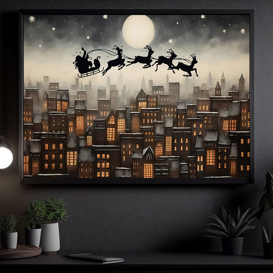 Santa Claus And Sleigh, Santa Claus Canvas Painting, Xmas Wall Art Decor - Christmas Poster Gift