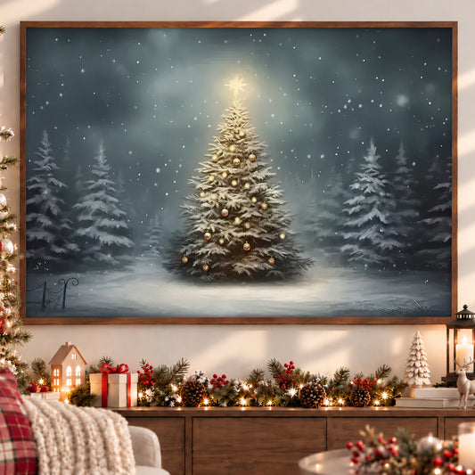 In The Forest Winter, Christmas Tree Canvas Painting, Xmas Wall Art Decor - Christmas Tree Poster Gift