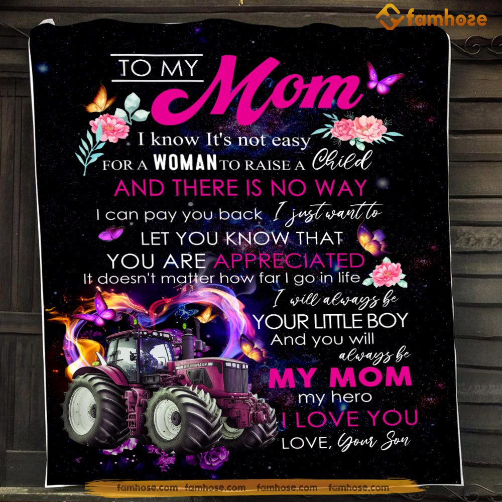 Mother's Day Tractor Blanket, To My Mom My Hero I Love You Fleece Blanket - Sherpa Blanket Gift For Tractor Lovers, Tractor Farm