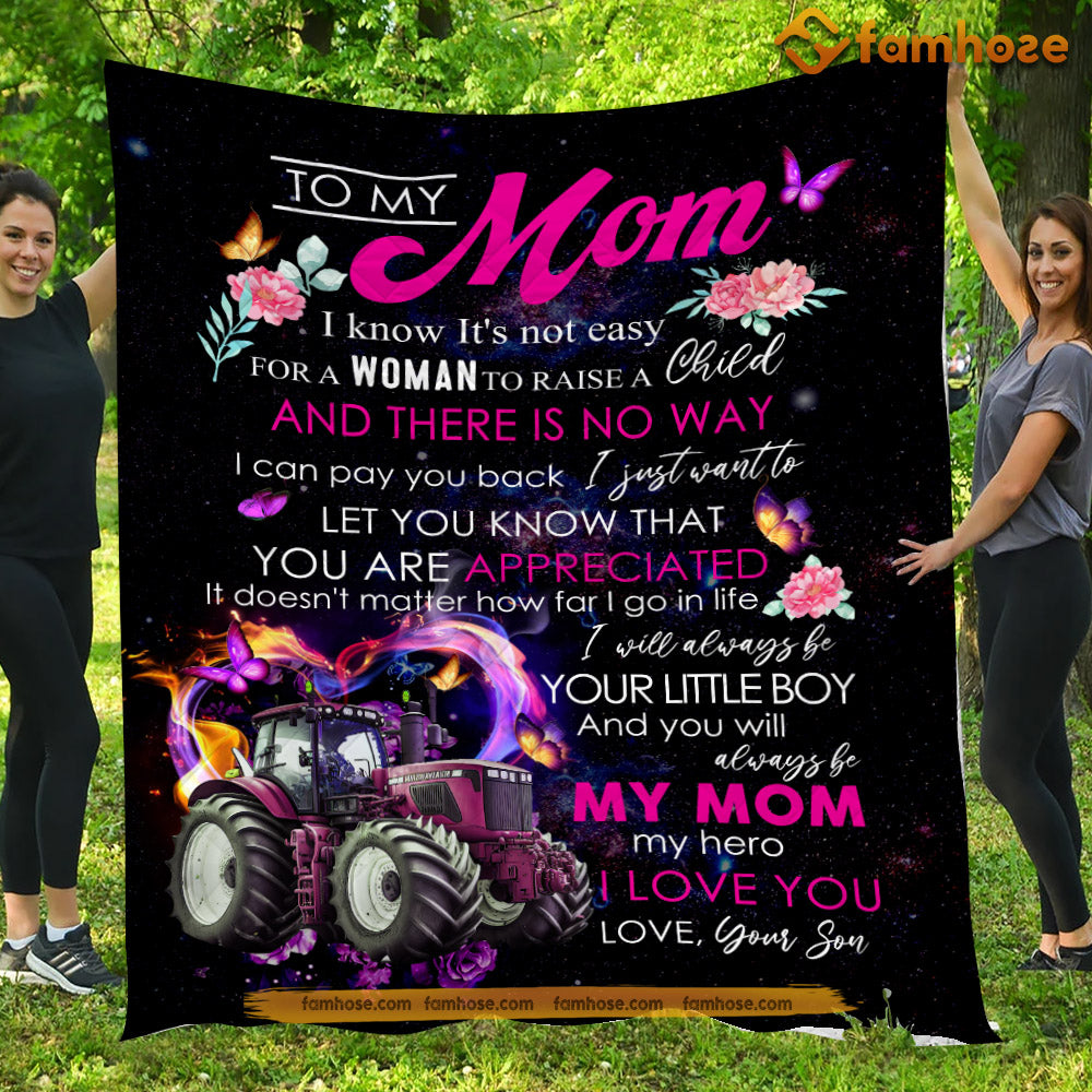 Mother's Day Tractor Blanket, To My Mom My Hero I Love You Fleece Blanket - Sherpa Blanket Gift For Tractor Lovers, Tractor Farm