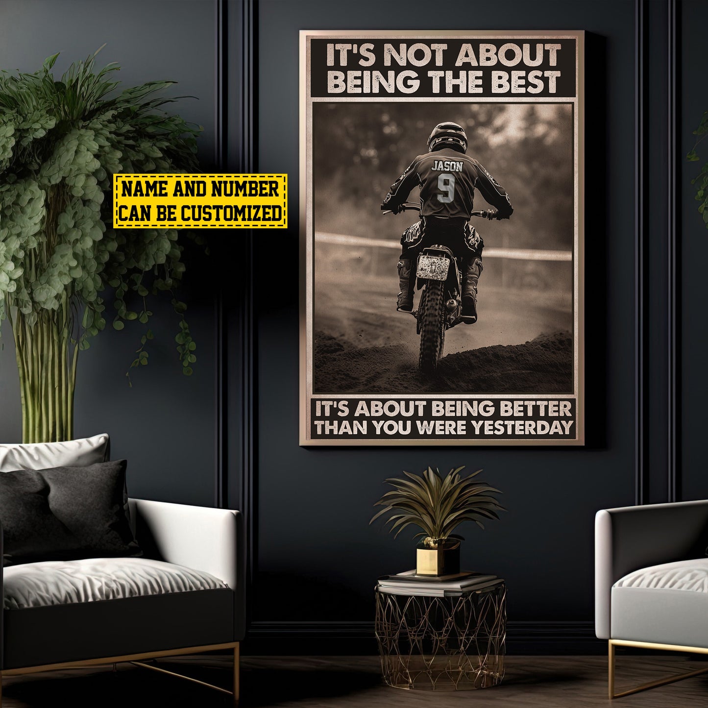 Motivational Personalized Dirt Bike Canvas Painting, It's Not About Being The Best Quotes Wall Art Decor, Poster Gift For Motocross Lovers