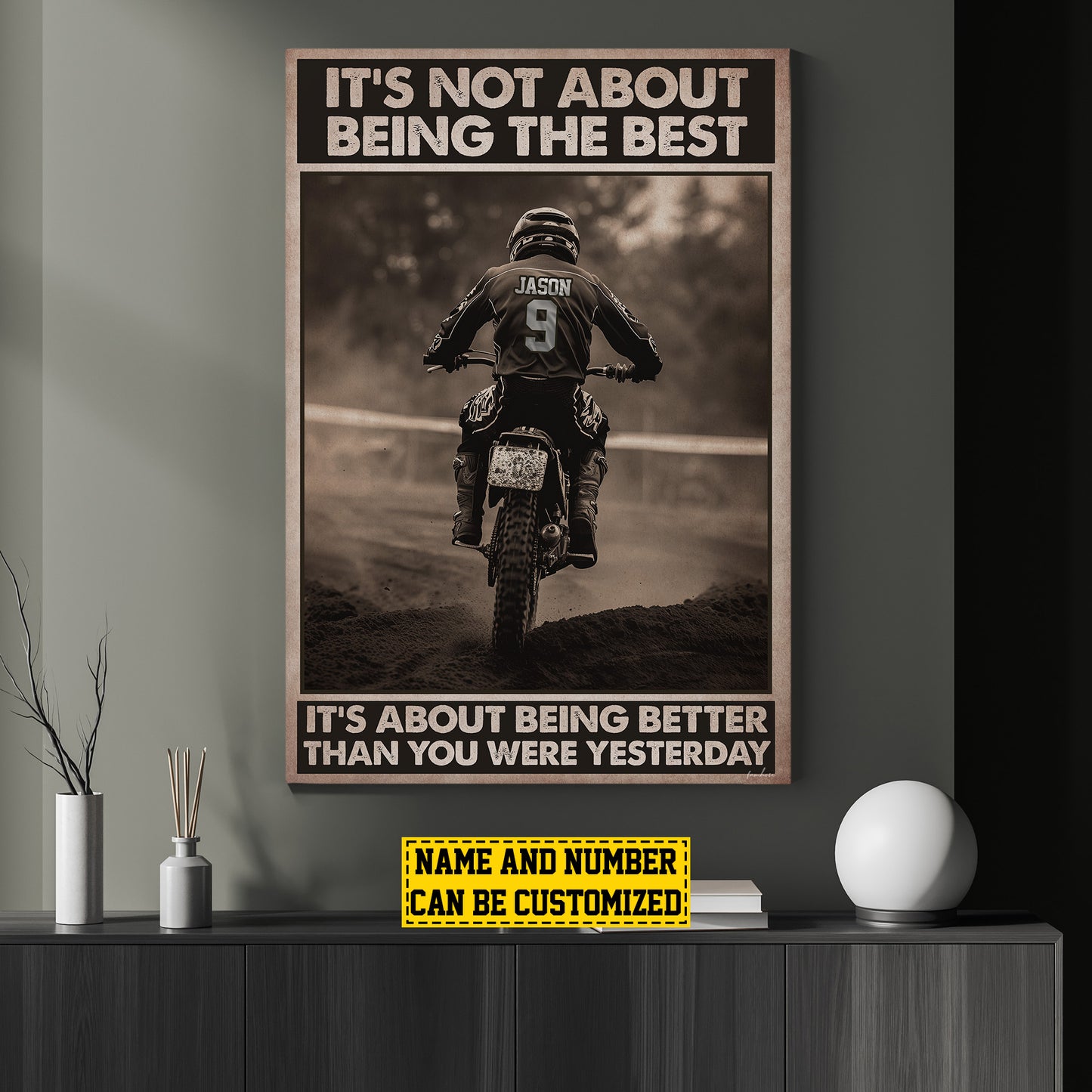 Motivational Personalized Dirt Bike Canvas Painting, It's Not About Being The Best Quotes Wall Art Decor, Poster Gift For Motocross Lovers