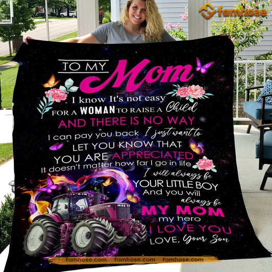 Mother's Day Tractor Blanket, To My Mom My Hero I Love You Fleece Blanket - Sherpa Blanket Gift For Tractor Lovers, Tractor Farm