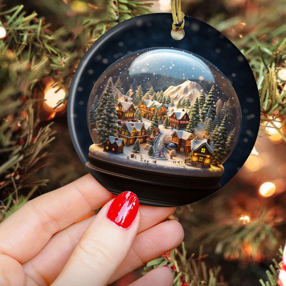 Enchanted Snow Globe Village, Globe Circle Ceramic Ornament Christmas Gift