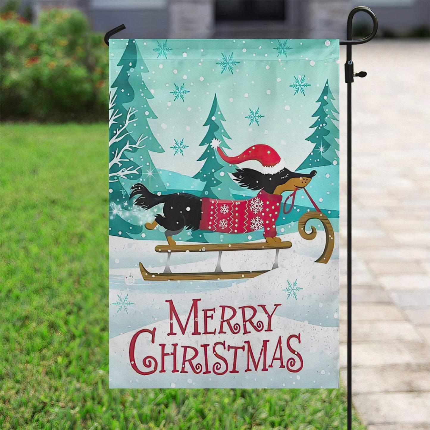 Merry Christmas Dachshund Dog, Dachshund Xmas Garden Flag - House Flag Gift, Gift For Dachshund Lovers