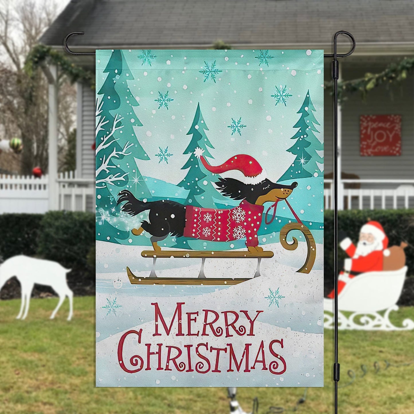 Merry Christmas Dachshund Dog, Dachshund Xmas Garden Flag - House Flag Gift, Gift For Dachshund Lovers