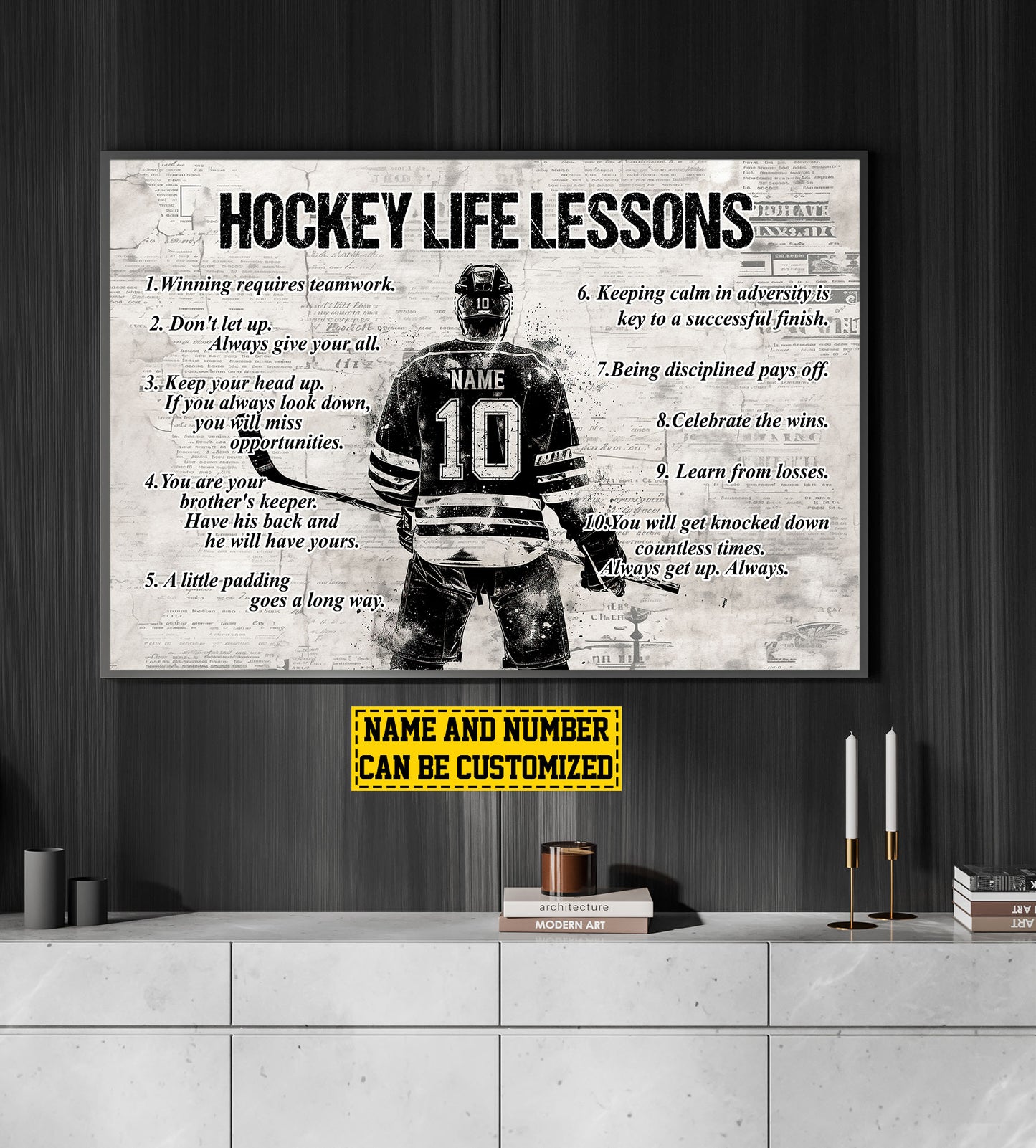 Hockey Life Lessons, Personalized Motivational Hockey Canvas Painting, Inspirational Quotes Wall Art Decor, Poster Gift For Hockey Lovers