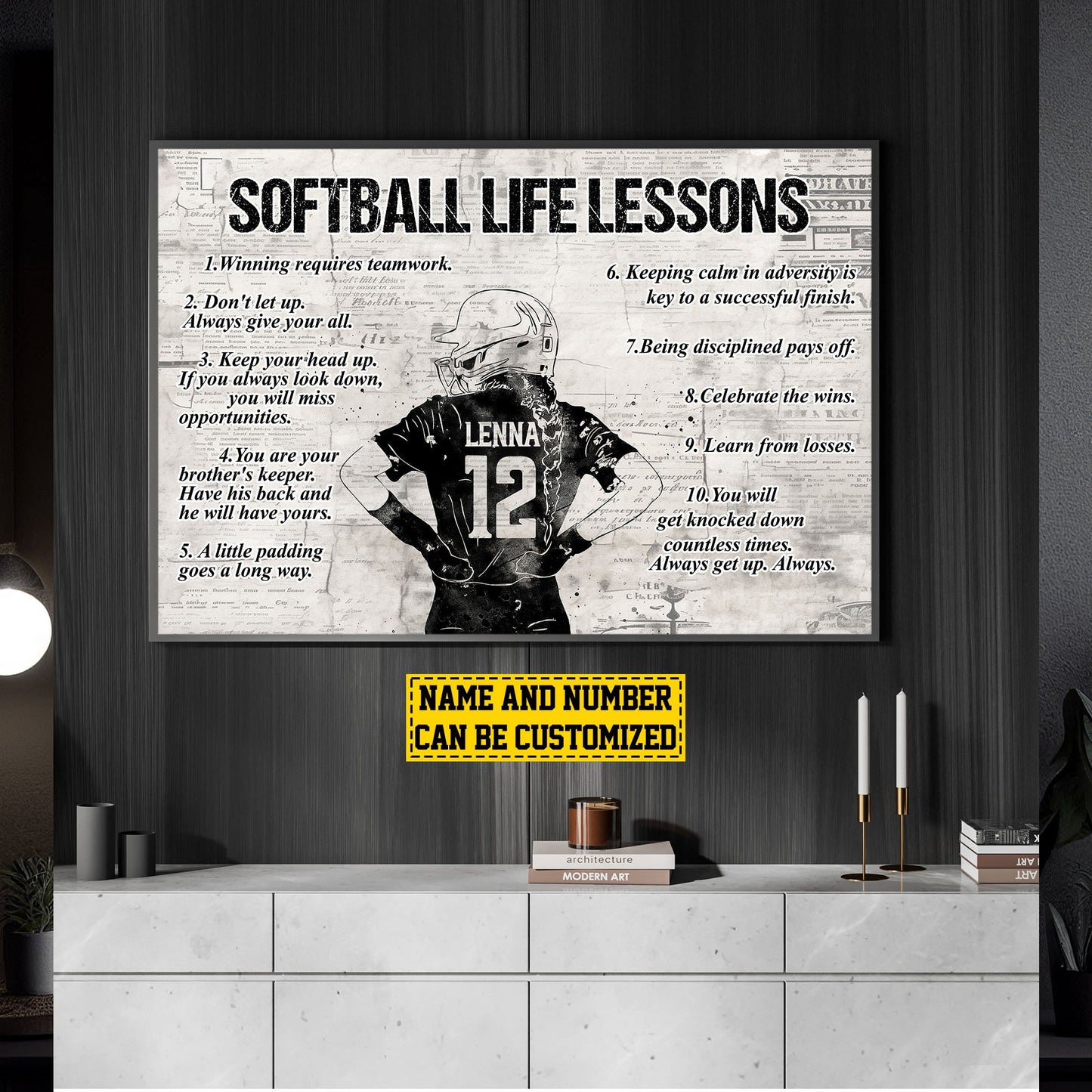 Softball Life Lessons, Personalized Motivational Softball Canvas Painting, Inspirational Quotes Wall Art Decor, Poster Gift For Softball Lovers