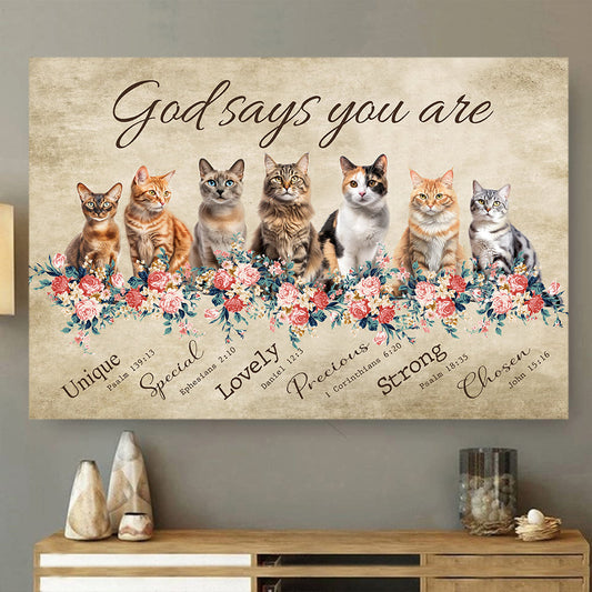 God Says You Are Strong Lovely Canvas Painting, Wall Art Decor - Poster Gift For Cat Lovers, Cat Owners