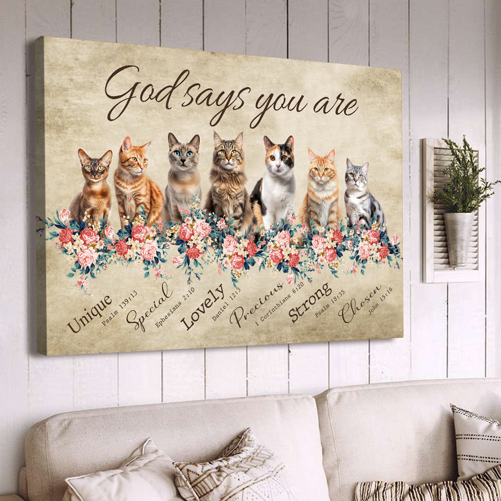God Says You Are Strong Lovely Canvas Painting, Wall Art Decor - Poster Gift For Cat Lovers, Cat Owners