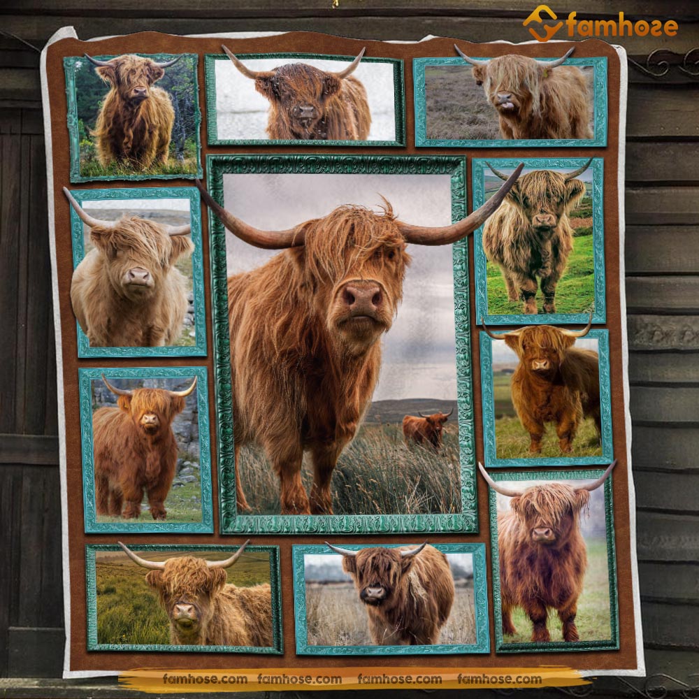 Cow Blanket, Strong Highland Cow In The Field Cow Fleece Blanket - Sherpa Blanket Gift For Cow Lover