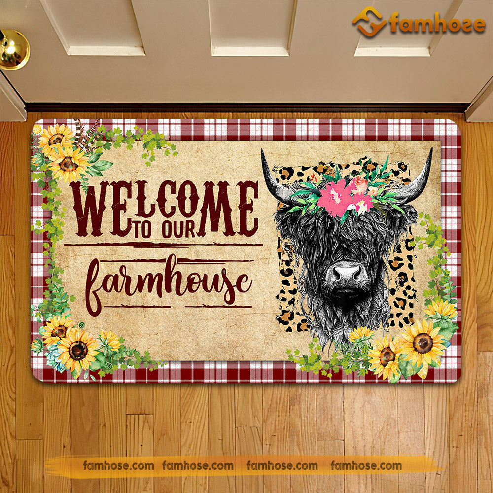 Cow Highland Doormat, Welcome To Our Farmhouse Gift For Cow Lovers, New Home Gift, Housewarming Gift, Cow Decor