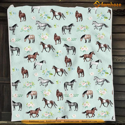 Cute Horse Blanket, Many Horses Together Flower Horses, Horse Fleece Blanket - Sherpa Blanket Gift For Horse Lover