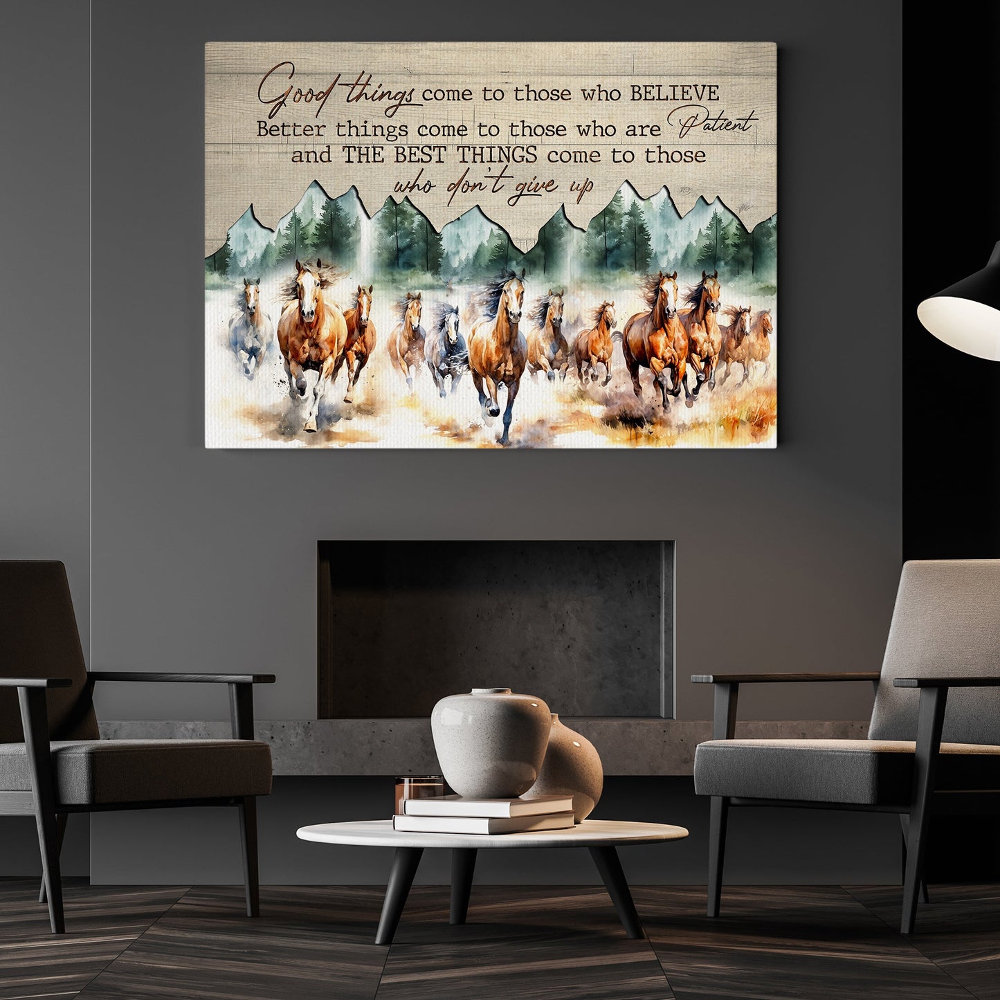 Good Things Come To Those Who Believe, Motivational Canvas Painting, Inspirational Quotes Wall Art Decor, Poster Gift For Horse Lovers