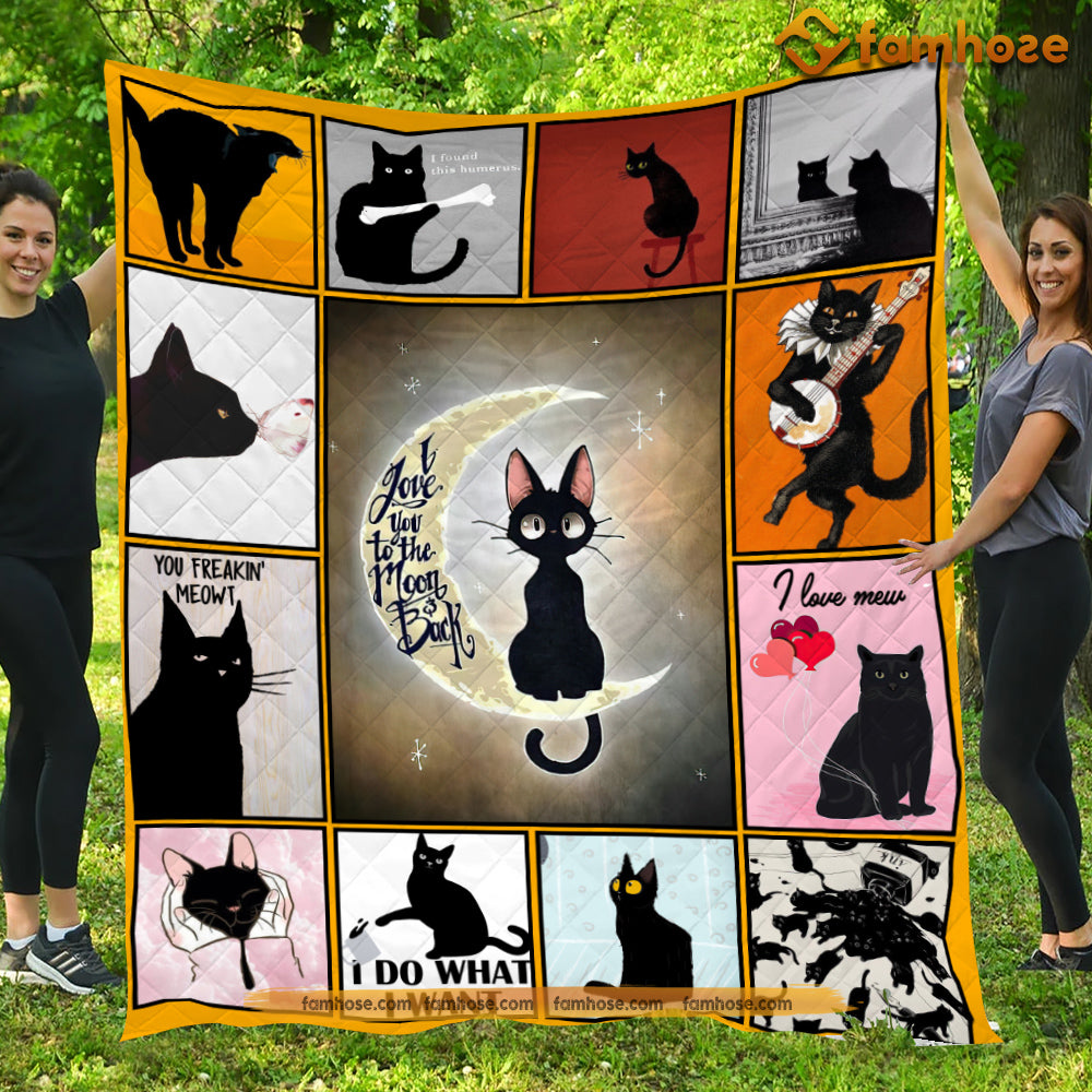 Cat Blanket, I Love You To The Moon And Back Fleece Blanket - Sherpa Blanket Gift For Cat Lover, Cat Owners