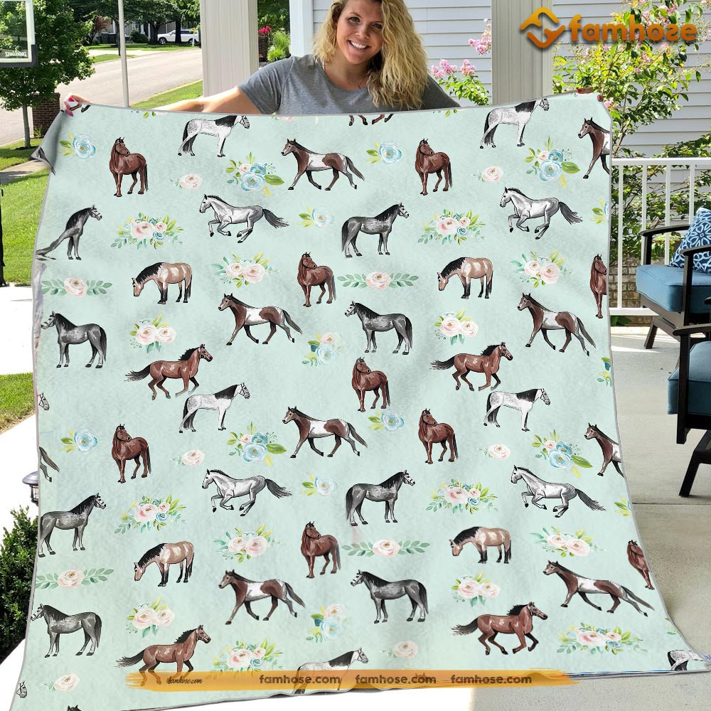 Cute Horse Blanket, Many Horses Together Flower Horses, Horse Fleece Blanket - Sherpa Blanket Gift For Horse Lover