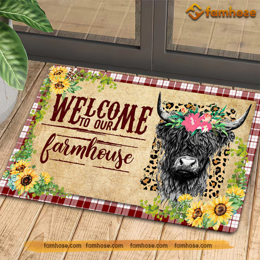 Cow Highland Doormat, Welcome To Our Farmhouse Gift For Cow Lovers, New Home Gift, Housewarming Gift, Cow Decor