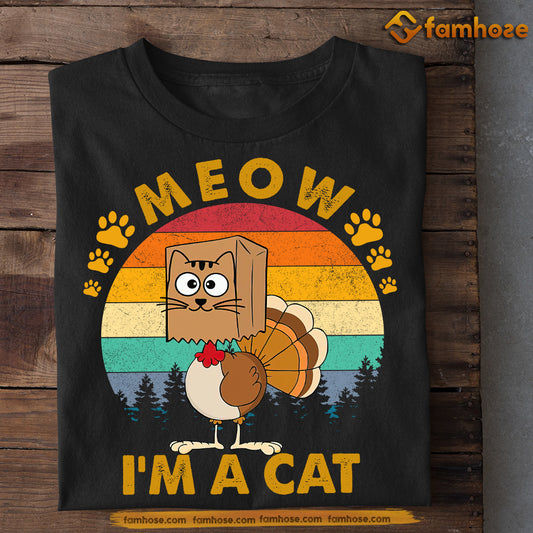 Vintage Thanksgiving Cat T-shirt, Meow I'm A Cat, Thankful Gift For Cat Lovers, Cat Owners Tee