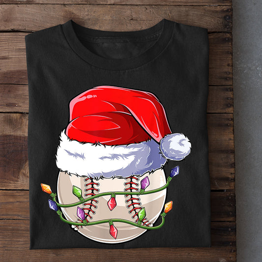 Baseball Christmas T-shirt, Baseball Wearing Noel Hat, Gift For Baseball Lovers, Baseball Tees, Baseball Players