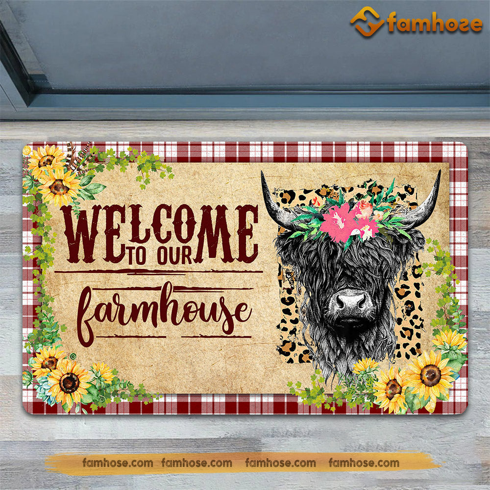 Cow Highland Doormat, Welcome To Our Farmhouse Gift For Cow Lovers, New Home Gift, Housewarming Gift, Cow Decor